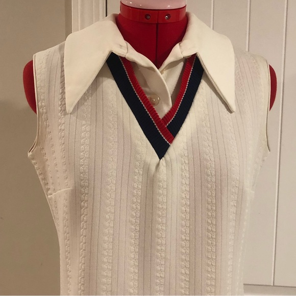 Vintage 60s Knit Preppy Dress With Collared Shirt Dickey - Picture 2 of 9